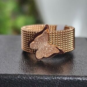 Gold Filled Mesh Ring with Shimmer Butterfly